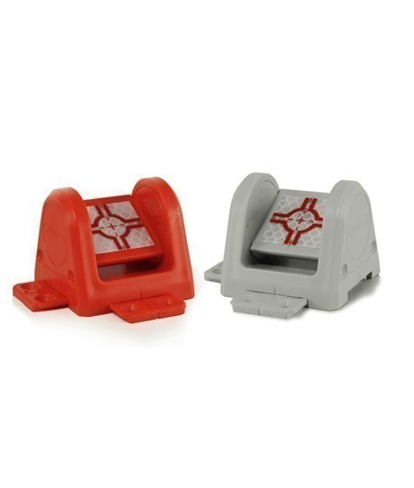 Boitier pivotable RS183 rouge et gris avec point de visée réflecteur Topographie Lepont.fr