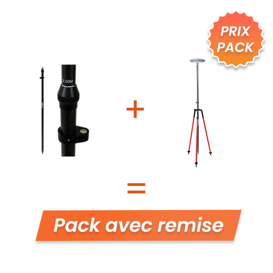 Pack canne GNSS carbone 2m Seco serrage facile + tripode télescopique - Lepont Equipements
